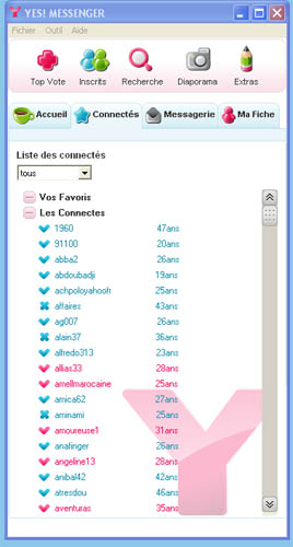 fenetre des connectes à yesmessenger